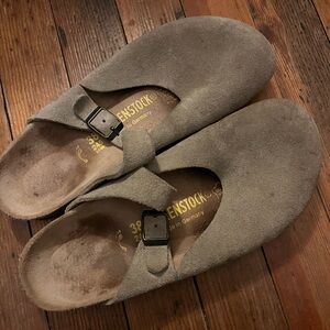 Birkenstock Beige Suede Slip-Ons